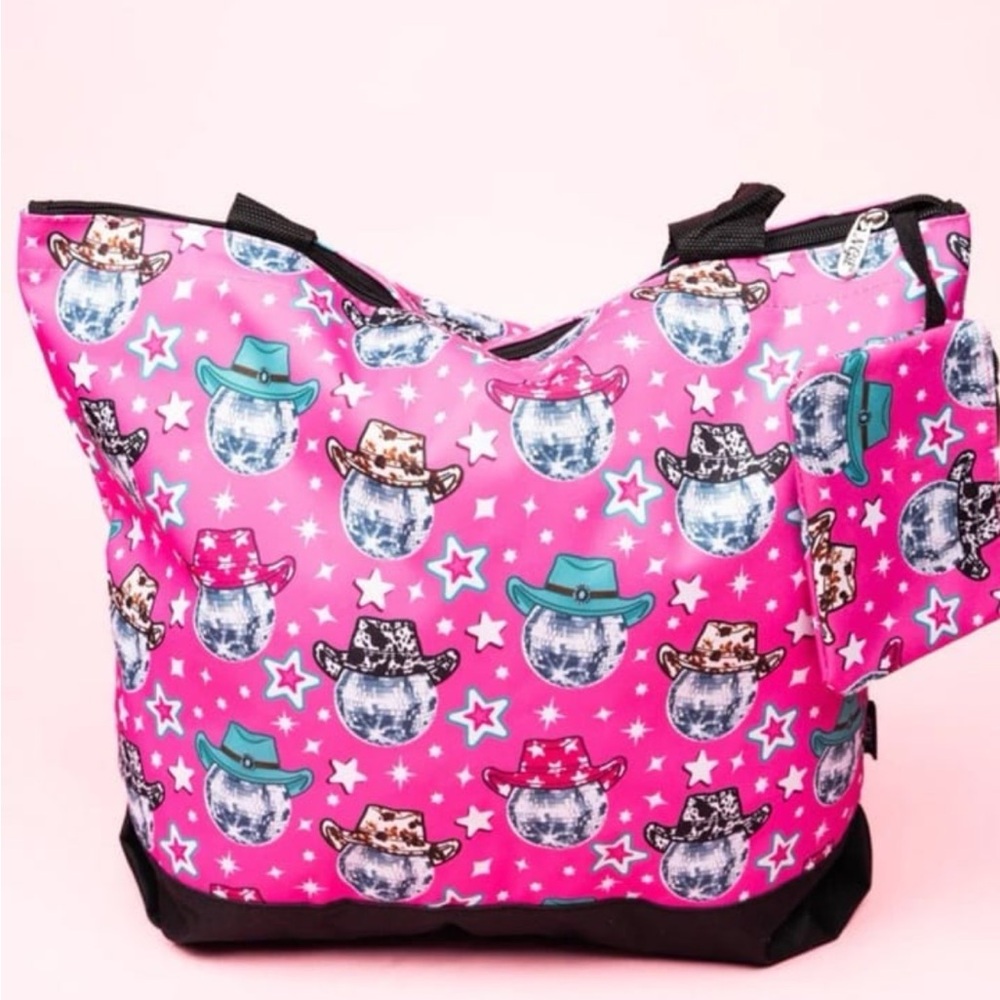 Disco cowboy western Tote Bag with attached coin purse weekend bag travel